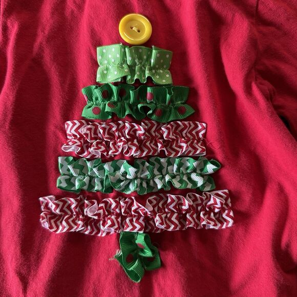Good Lad Girls Size 4 100% Cotton Ribbon Christmas Tree Tunic Bows Ruffles Red - Picture 4 of 8